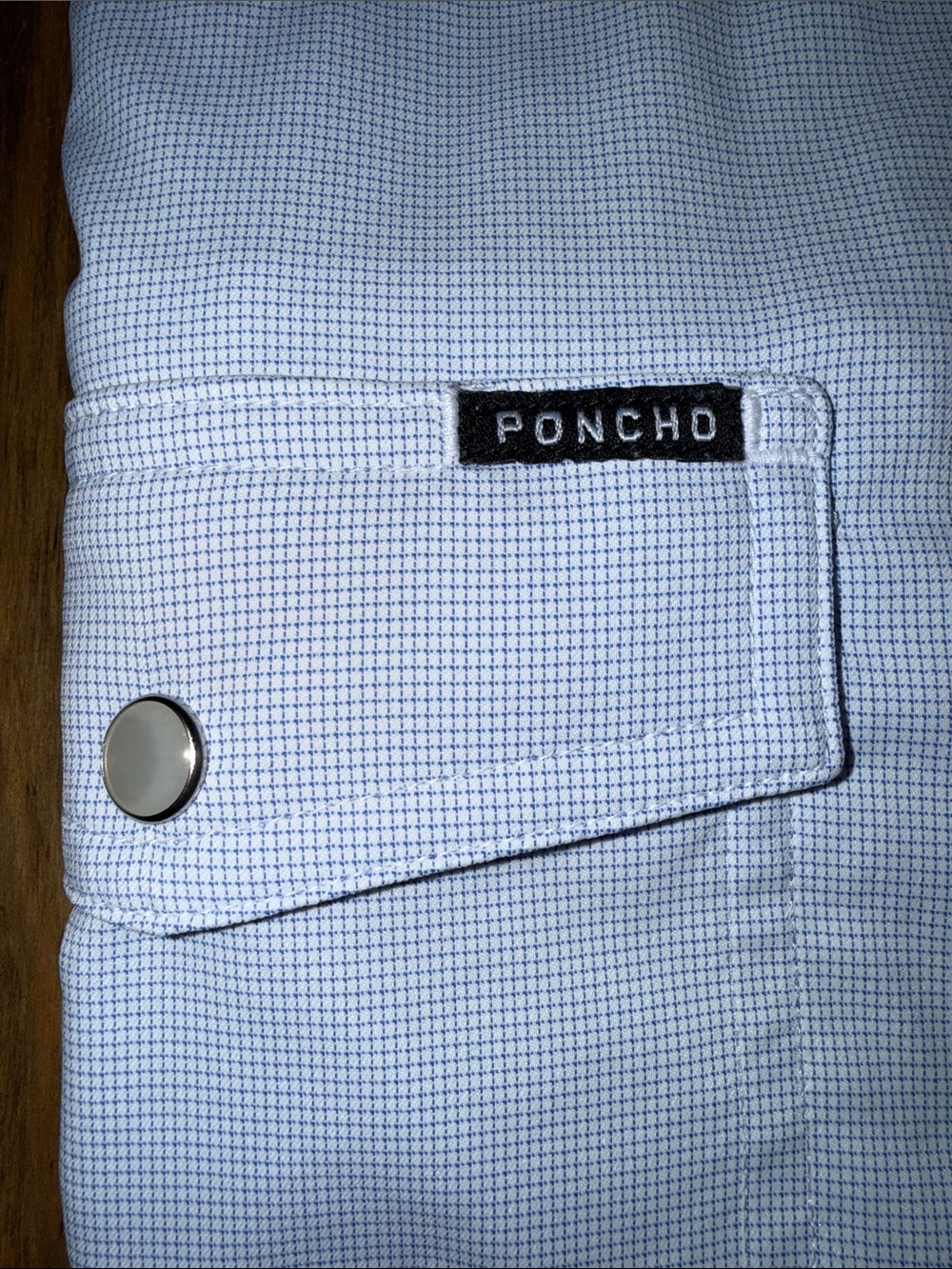 Poncho The Anchoa Men's Blue Microcheck Snap Button Shirt, XXL Slim Fit - Picture 3 of 7